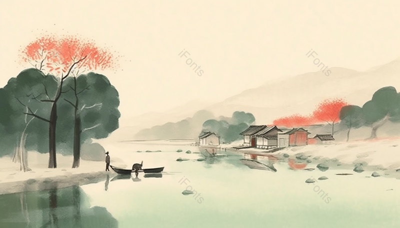 中国风乡村生活水墨风格背景图,插画/手绘图,插画/手绘图库,插画/手绘图下载,插画/手绘
